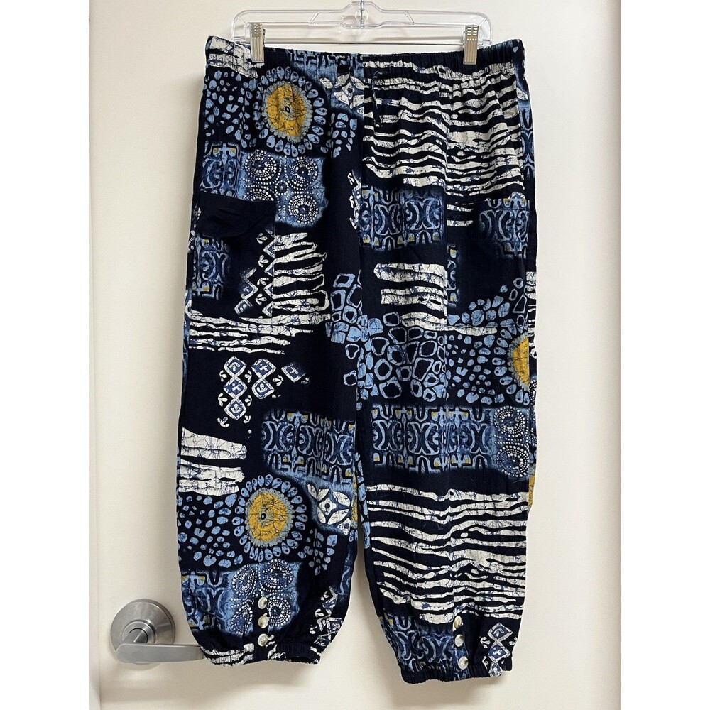 Boho Harem Cropped Palazzo Pants with Pockets Size 2XL Cotton Blend Korea Made